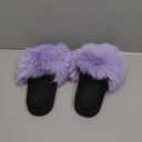 AuapTavw Women's Faux Fur Slides Slippers Fluffy Fuzzy Sandals Open Toe Furry Slide Flip Flop Indoor Outdoor Size 7 (Purple)