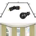 Corner Curtain Rod for Windows 32 to 158 Inches,1 Inch L-shaped Curved Heavy Duty Corner Window Curtain Rods, Adjustable Renter Friendly Drapery Rods for Bedroom Living Room