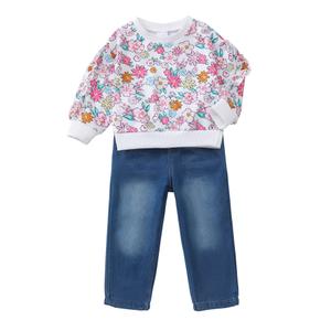 Mikrdoo 6 Years Toddler Girl Clothes Long Sleeve Pullover Sweatshirt Top Denim Jeans Pants Outfits Fall Winter Kids Girl's Clothing Sets White
 (18-24 Months)