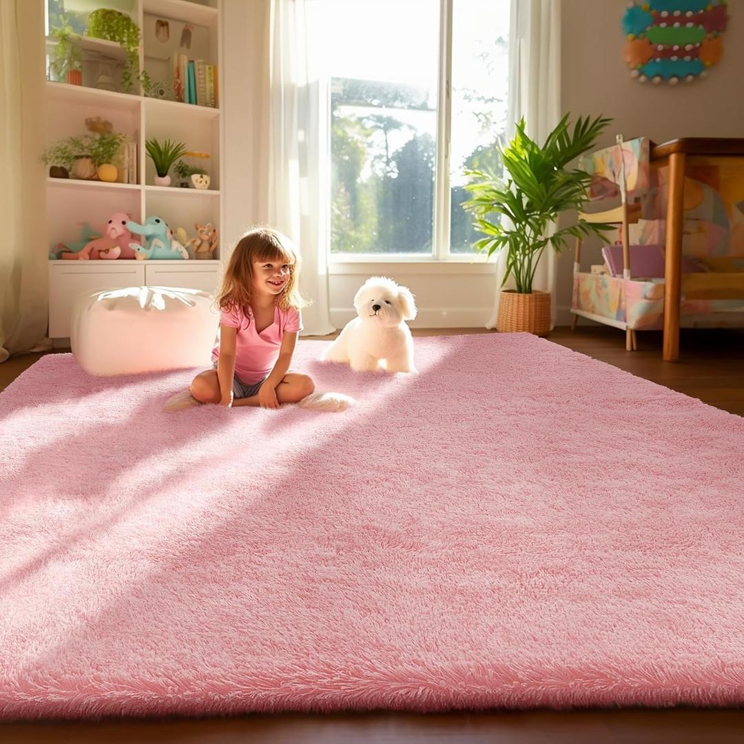 Ophanie Light Pink Area Rugs for Bedroom Girls, 4x6 Kids Fluffy Fuzzy Furry Shag Carpet, Plush Soft Cute Baby Shaggy Bedside Indoor Floor Rug for Teen Dorm Home Decor Aesthetic, Nursery (4' x 6', 5- Pink)