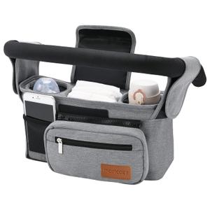 Momcozy Universal Stroller Organizer with Insulated Cup Holder Detachable Phone Bag & Shoulder Strap, Fits for Stroller Like Uppababy, Baby Jogger, Britax, BOB, Umbrella and Pet Stroller (Grey)