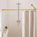 Gold Corner Shower Curtain Rod, [39"-69"] x [55"-85"] Adjustable L Shaped Shower Rod No-Sagging 90 Degree Curved Curtain Rod for Bathroom Bathtub with 12 Ring Hooks & Ceiling Support
