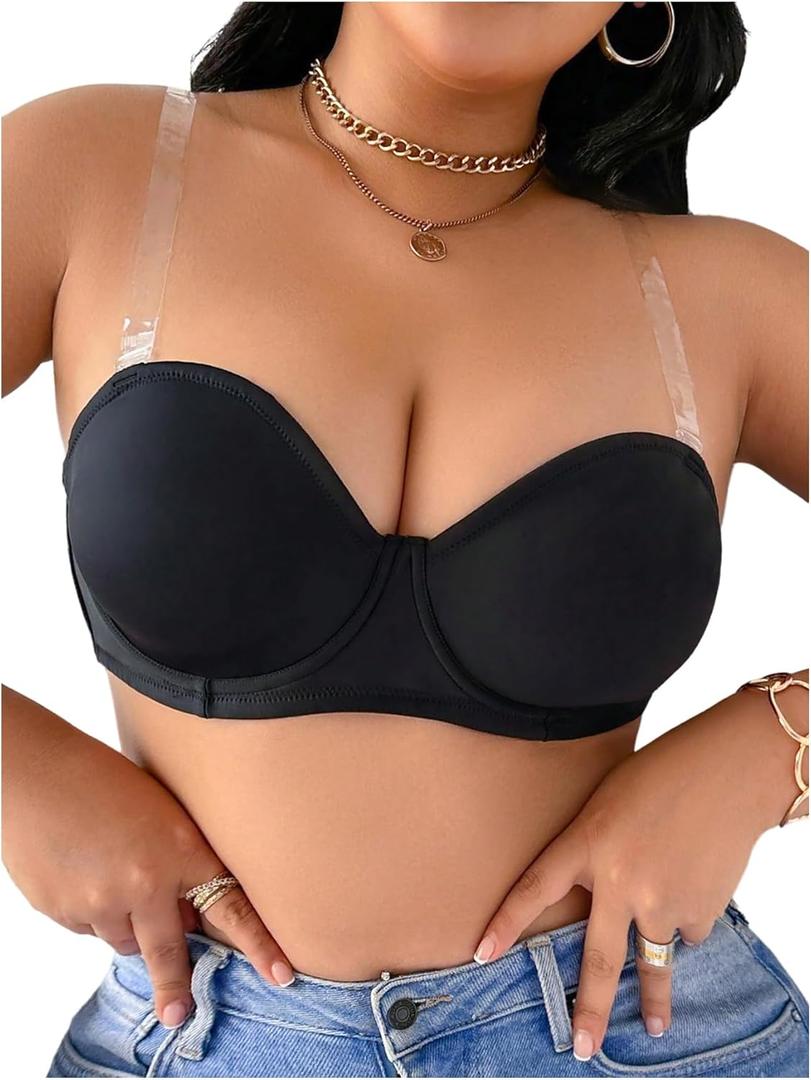 MakeMeChic Women's Plus Size Underwire Backless Bra with Clear Invisible Strap (XX-Large Plus, Black)