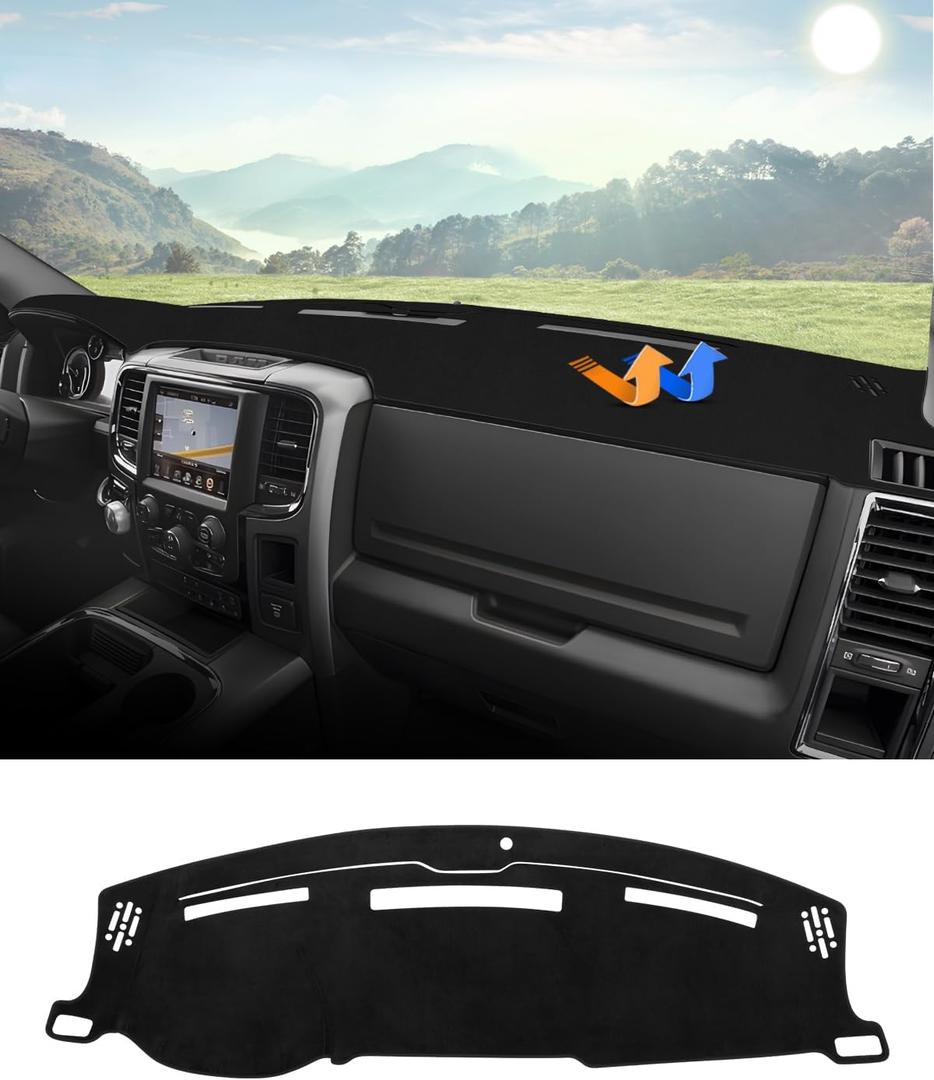 Autorder Dashboard Cover Mat for 2009 2010-2018 Dodge Ram 1500 2500 3500 Accessories Dash Cover Flannel Dash Mat Sunshade Glare UV Rays Protector (Without Hud)