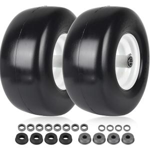 AR-PRO (2-Pack) 13x6.50-6 Flat Free Tire and Wheel - Universal 13x6.5-6 Solid Rubber Riding Lawn Mower Tire with Rim - With 5.5"-7.8 Centered Hub and 3/4" Bearings extra 5/8" 1/2 Bushings (White(Smooth Tread))