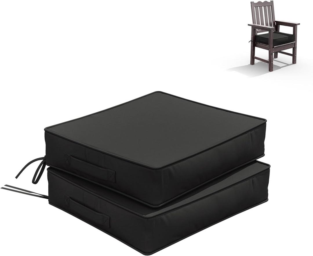 Outdoor Chair Cushions Patio Funiture Seat Cushion 18.5 L X 16 W X 4 H Waterproof & Fade Resistant Sofa Couch Chair Pads with Handle & Adjustable Straps Set of 2
