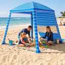 HOMEDEMO 6'6' Beach Cabana, Beach Canopy Tent Easy Set up and Take Down with Sand Pockets, Big Sandy Anchor, Elongated Side Wall for Sand, Blue White