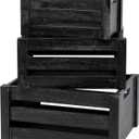 Large Classic Black Wooden Crates For Dispaly, Set Of 3 Wood Crates With Handles, Rustic Handmade Wood Boxes For Storage Or Display, Solid Wood Decrative Boxes (Classic Black)