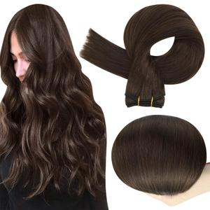 Full Shine Weft Hair Extensions Human Hair Invisible Sew In Extensions Color Dark Brown Human Hair Extensions Sew In 105G Remy Straight Hair Weft Extensions Straight Human Hair 16 Inch