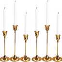 6 PCS Candlestick Holders Taper Candle Holders, Tall Candlestick Holders Brass Golden Candle Stick Holder for Party Fireplace Dining Table
