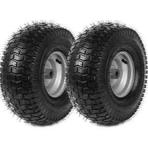 AR-PRO (2-Pack) 15 x 6.00-6 Tire and Wheel Assembly, Replacement Pneumatic Front Lawn Mower Tires for Riding Mower, 3" Offset Hub and 3/4" Bushings, 4Ply, 500 lbs Capacity