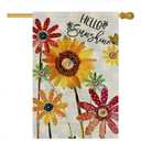 Summer Flowers House Flags for Outdoor, Hello Sunshine Sunflower Daisy Yard Flags for Outside,Seasonal Decorative Flag for Farmhouse Holiday Decoration 28x40 Inch Double Sided