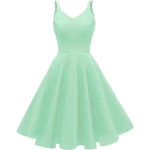 GOOBGS Women's 1950s Retro Vintage Spaghetti Strap Cocktail Swing Dresses with Pockets, Green, 3XL