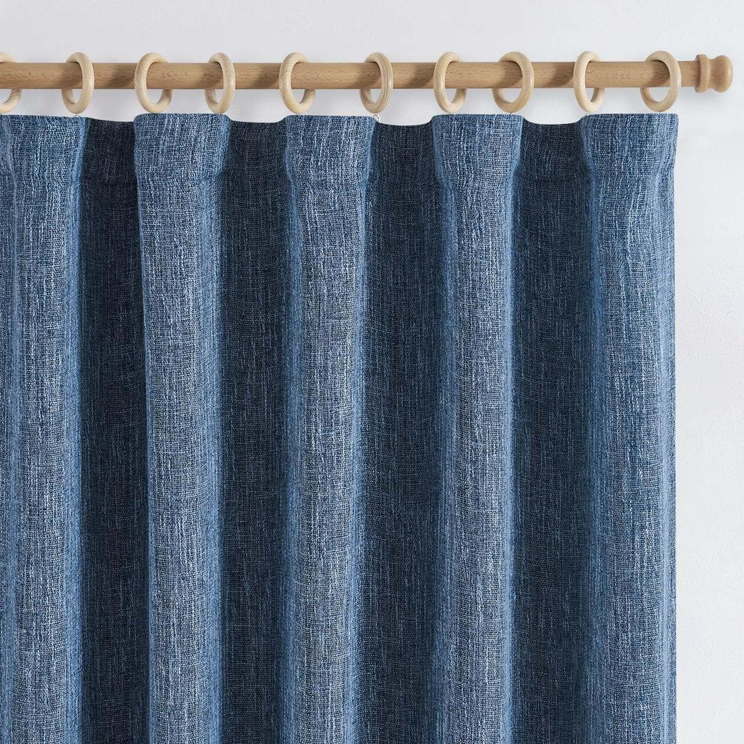 jinchan Burlap Linen Look Curtains 84 Inches Long Blue Textured Curtains for Living Room Light Filtering Farmhouse Curtain Panels Semi Sheer Country Rustic Bedroom Window Drapes Rod Pocket 2 Panels