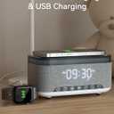 Bluetooth Speaker Alarm Clock with 10w Fast Wireless Charger for iPhone Samsung, 10W Stereo Bluetooth Speaker, 12-Color Night Light, White Noise Machine Digital Clock with FM Radio for Bedroom