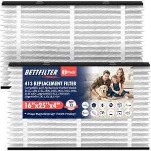 2 Pack 413 Replacement Filter Compatible with AprilAire Whole House Air Purifiers Models: 1410, 1610, 2140, 2400, 2410, 2416, 3410 and 4400, MERV 13 Furnace Filters, 16x25x4 Air Filter