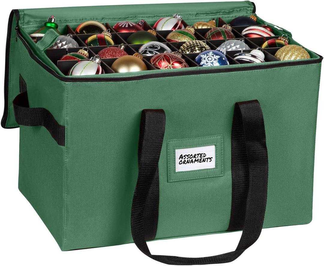 Christmas Ornament Storage Container, Box Stores Up to 96-3 inch ornaments, Adjustable Dividers, Large Organizer Bin to Protect and Store Holiday Dcor - Green