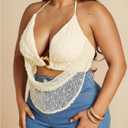 Women's Plus Size Textured Halter Top Metal Ring Open Back Sleeveless Y2K Party Tops Clubwear (XXL)