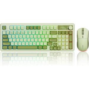 Wireless Keyboard and Mouse Combo Creamy with Number Pad for Desktop Mac iPad Bluetooth/2.4ghz/Wired Rechargeable Light up RGB Quiet Compatible with PC Laptop Tablet (Green)