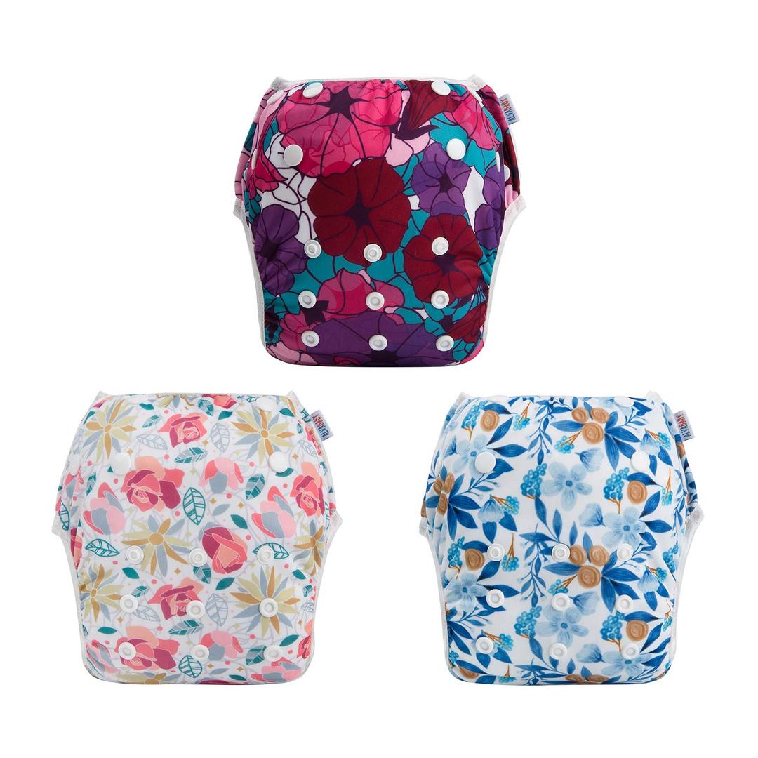 ALVABABY Swim Diapers 3pcs Reusable & Adjustable 0-2 Years Baby Girl 3SWY03 (Blue, M)