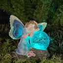 Fairy Garden Statue Solar Garden Decor Fairy Statue Outdoor with Glass Ball Waterproof Outdoor DecorSuitable for Yard, Lawn Ideal for Holiday GivingBlue