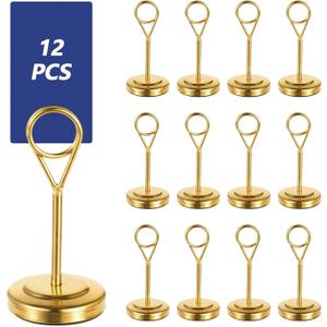 COMNICO 12Pcs Premium Table Number Holders Gold Table Place Card Holders with Weighted Base Stand and Clip Small Tables Card Holder Pictures Photo Holder for Centerpieces, Christmas, Wedding Party