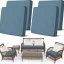 Newwiee Set of 4 Stretch Patio Cushion Covers Sofa Couch Seat Chair Slipcovers Cushion Cover Replacement Furniture Protector for Pets Washable(Dusty Blue,Seat Cover,Solid)