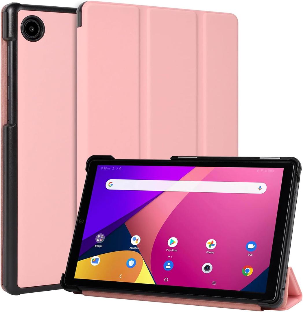 DMLuna Case for TCL Tab 8 SE + 8 Plus / 8 Tablet - Slim Lightweight Tri-Fold Stand Hard Back Shell, Premium Smooth PU Leather Cover, Pink