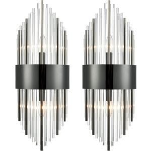 SAMTEEN Crystal Wall Sconces Set of Two Modern 2-Light Crystal Sconces Wall Lighting Black Glass Bathroom Wall Light Fixture for Hallway, Bedroom, Entryway, Foyer