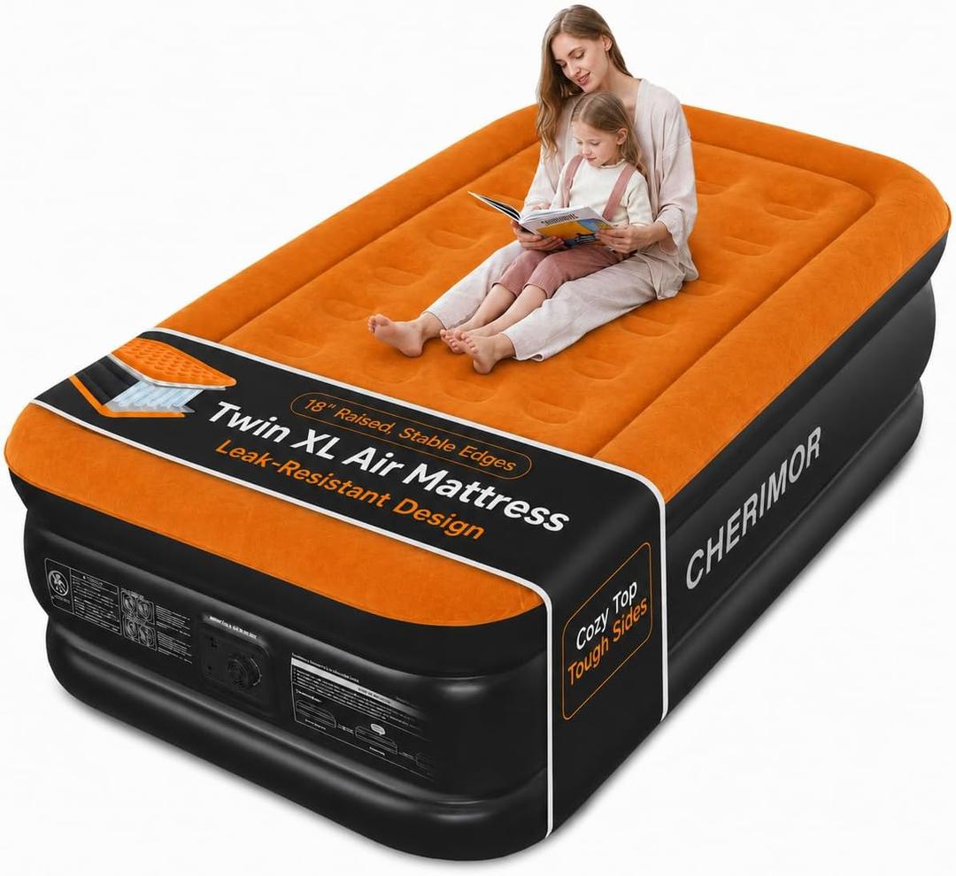 CHERIMOR Twin XL Air Mattress with Built-in Pump, 80" Extra Long, Reinforced Support Design, Stable & Durable, 500 lbs Capacity, 2-Min Fast Inflation, Portable Blow Up Bed for Home Guests & Travel