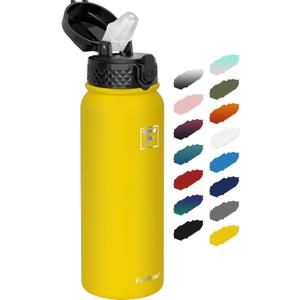 Fanhaw 20 oz Insulated Stainless Steel Water Bottle with Straw Lid, Leakproof & Anti-Dust Sports Bottle for Kids, Women & Men (Yellow)