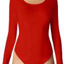 MANGDIUP Women's Crew Neck Long Sleeve Cotton Bodysuit, Stretch Comfy Everyday Wear Bodysuit for Women (Red)