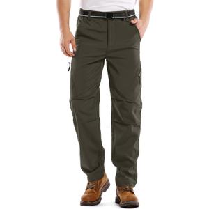 Jessie Kidden Mens Waterproof Hiking Pants, Outdoor Snow Ski Fishing Fleece Lined Insulated Soft Shell Winter Pants (6070 Army green 29)