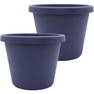 The HC Companies 24 Inch Prima Round Planter Pots with Drainage Holes and Rolled Rim, Lightweight UV-Resistant Plastic Outdoor Planters, 2-Pack Flower Pots for Garden & Home Decor, Twilight Blue