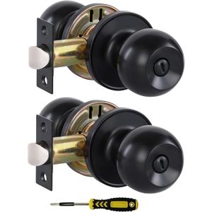 Lanwandeng (2 Pack) Matte Black Interior Door Knobs with Lock for Bedroom/Bathroom, Keyless Privacy Door Knobs for Bed/Bath