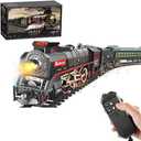 Christmas Electric Remote Control Train Set with Smoke, Lights, Sound, Locomotive Train Model with Track, Remote Carriage, USB Rechargeable, Gifts for Train Lovers (Black)