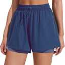 PINSPARK Athletic Shorts for Women High Waisted Workout Short 2 in 1 Running Shorts Gym Shorts with Zipper Pockets,Medium