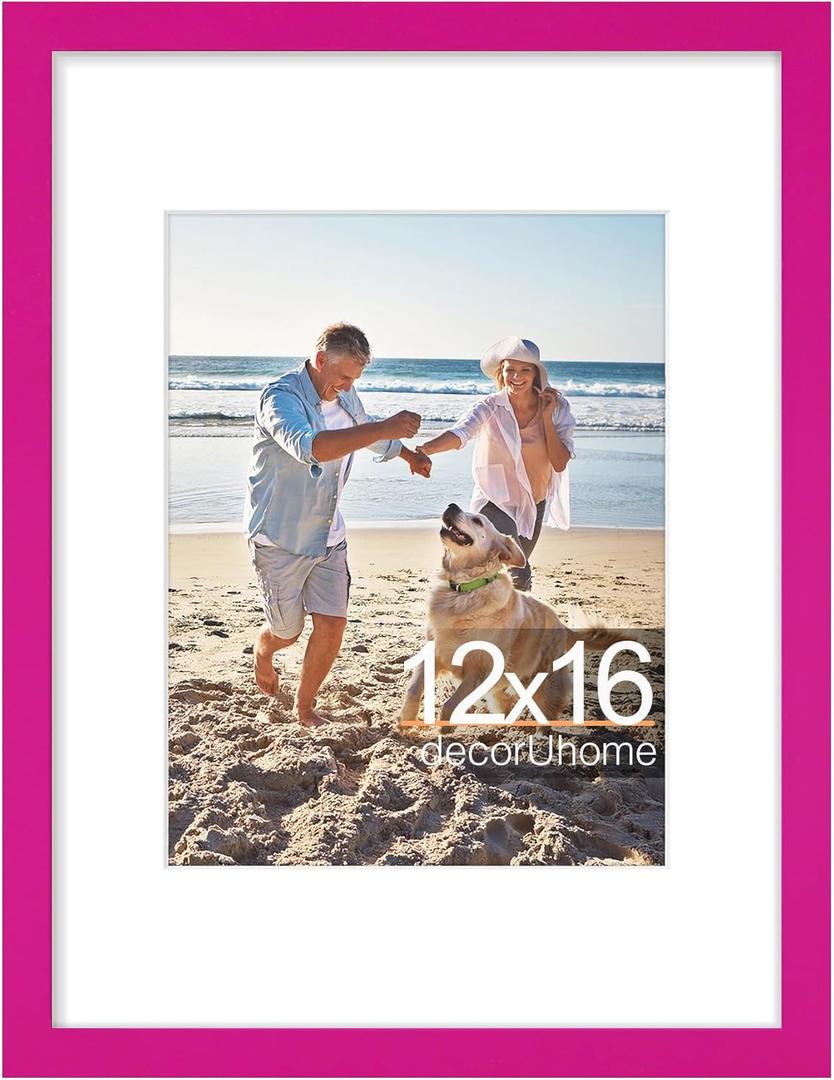 decorUhome 12x16 Picture Frame, Display 8.5x11 Certificate with Mat or 12x16 Poster without Mat, Wall Mounting Photo Frame, Magenta, 1 Pack