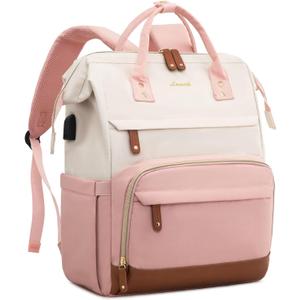 LOVEVOOK Laptop Backpack for Women, 15.6 Inch Work Business Backpacks Purse With Large Capacity, Waterproof Nurse Bag College Bookbag for School, Waterproof Casual Daypack for Travel (White-pink)