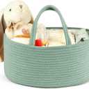 Maliton Diaper Caddy Organizer for Baby, Portable Diaper Storage Organizer for Changing Table and Car, Cotton Rope Nursery Storage Bin Basket for Baby Shower, Newborn Essentials Must Haves - Green