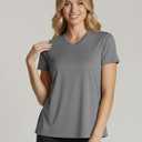Real Essentials 5 Pack: Women's Short Sleeve Breeze Tech V-Neck T Shirt Workout Top Wicking Dry Fit Athletic Tee (Plus) XS