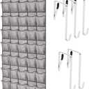 GORILLA GRIP Over the Door Shoe Organizer, 35 Large Breathable Mesh Pockets, Space Saving Hanging Storage Holder, 5 Hook Closet Rack Hanger, Hangs on Closets for Shoes, Accessories 68.5H x 24.5W Gray