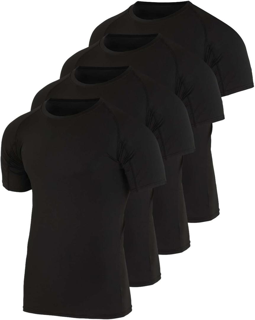 Real Essentials 4 Pack: Men's Short Sleeve Compression T-Shirt Base Layer Undershirt Athletic Top (X-Large)