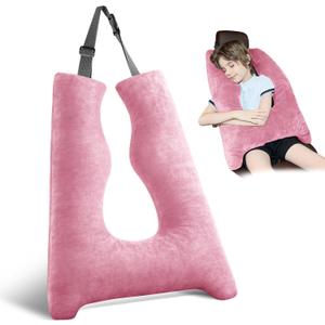 Car Pillow for Kids Travel Pillow with Adjustable Strap,Children Neck Pillow for Car Headrest to Support Head and Body Road Trip Essentials (Pink)