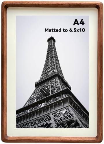 A4 Picture Frame Wood With 6.5x10 Mat,Natural Solid Walnut A4 Photo Frame For Wall or Tabletop Display
