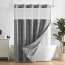 downluxe No Hook Shower Curtain with Snap in Liner,Grey Waffle Fabric Shower Curtain Set for Bathroom,Hotel Style Double-Layer Waterproofing Curtains 71W x 74L