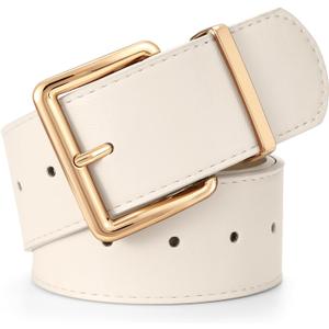 WERFORU Women Wide Belt for Dresses Thick Leather Belt with Big Gold Buckle Fashion Women Chunky Belt, Beige
