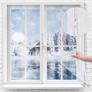 63 x 87 Inches Window Insulation Kit with Zipper Winter Window Plastic for Winterizing Home Thermal Insulated Cover with Adhesive Straps Transparent Reusable Adjustable Thick Attic Cover Warm