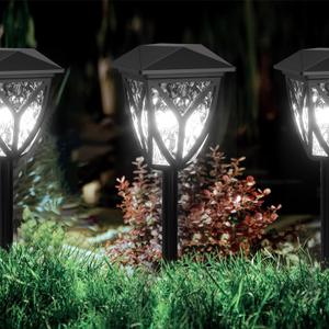 Ensenior 6-Pack Solar Lights Outdoor, 6500K LED Solar Garden Lights for Pathway, Yard, Patio, Walkway, Planter, Waterproof, Energy-Efficient Landscape Lighting (Black)