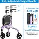 PLANETWALK Premium 3 Wheel Rollator Walker for Seniors Ultra Lightweight Foldable Aluminum Mobility Aid with Height Adjustable Handle and 8 Inch Wheels, Brilliant Purple